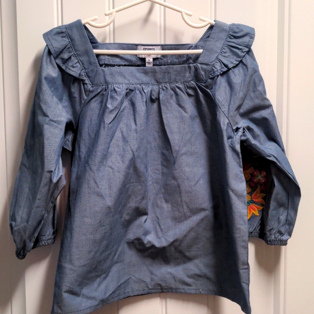 Crown and Ivy Embroidered Denim Top